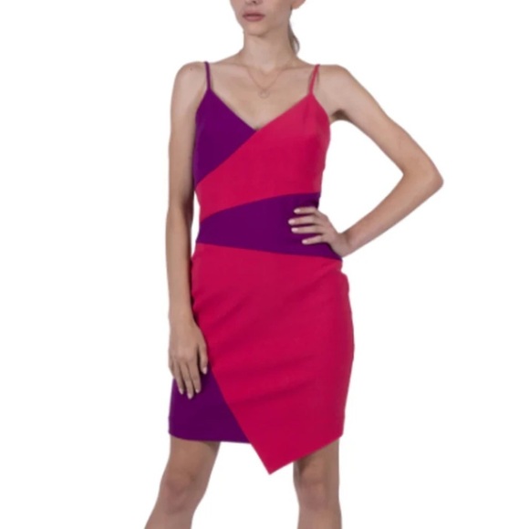 Nicole Miller - Color Block Asymmetrical Dress Pink & Purple Size 6 - Picture 12 of 15